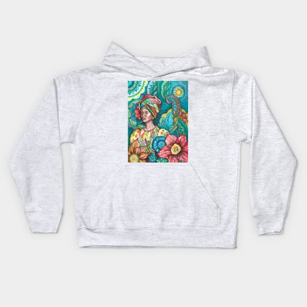 African Flower Kids Hoodie by FanitsaArt